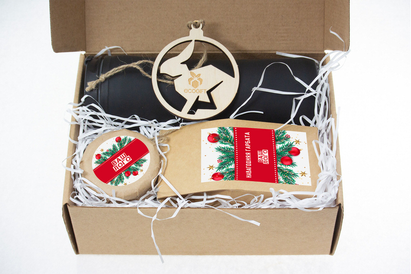 {[ru]:Новогодний корпоративный подарок с термокружкой, арт: te32_023. Вид внутри